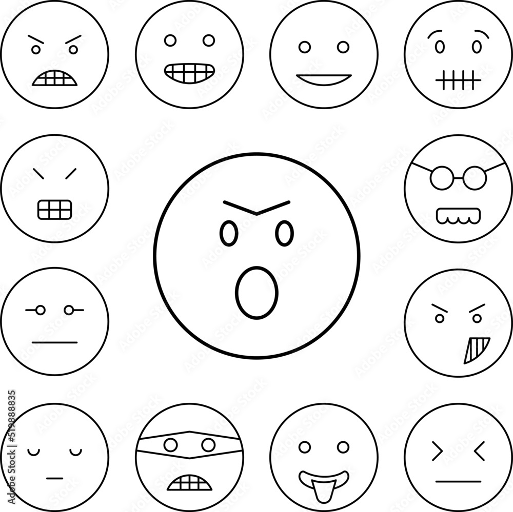 Angry, emotions icon in a collection with other items Angry, emotions icon in a collection with other items
