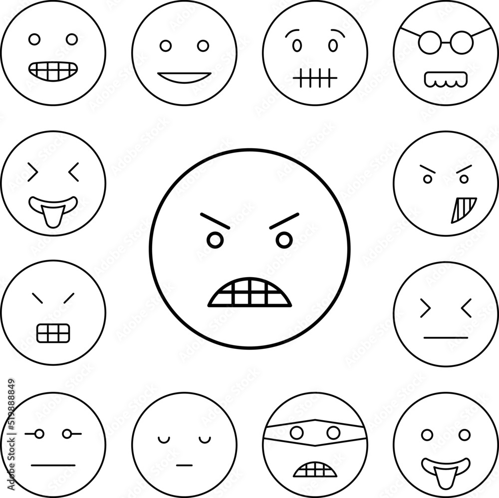 Angry, emotions icon in a collection with other items Angry, emotions icon in a collection with other items