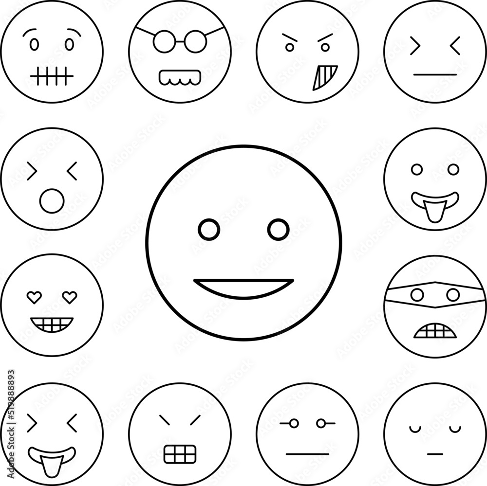 Happy, smiling, emotions icon in a collection with other items Happy, smiling, emotions icon in a collection with other items