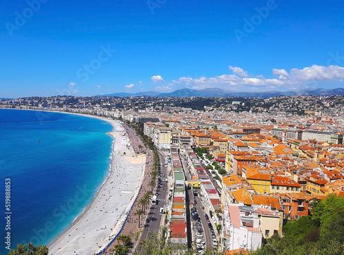 View of Nice from the Chateau hill, Promenade des Anglais, Cote d'Azur, French riviera, Mediterranean sea, France