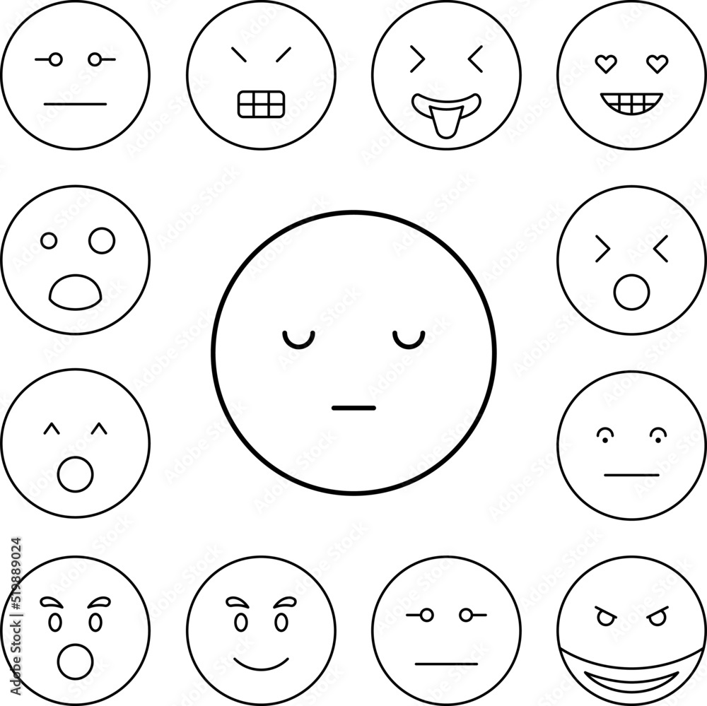 Resting, emotions icon in a collection with other items Resting, emotions icon in a collection with other items