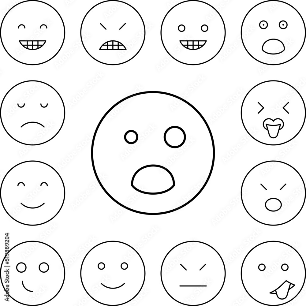 Surprised, opened eyes, emotions icon in a collection with other items Surprised, opened eyes, emotions icon in a collection with other items