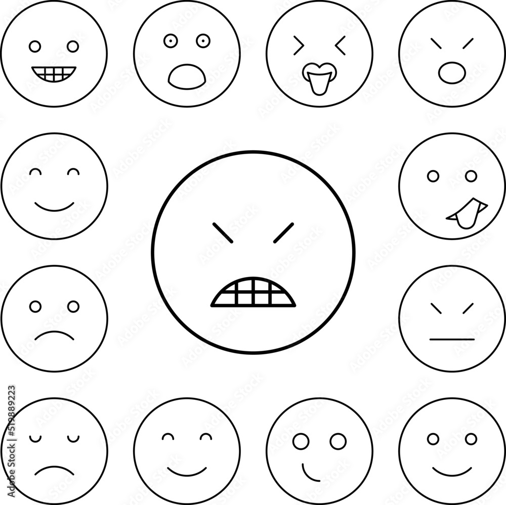 Angry, teeth, emotions icon in a collection with other items Angry, teeth, emotions icon in a collection with other items