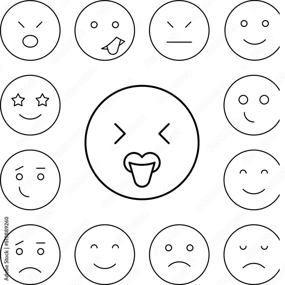 Tongue, smiling, emotions icon in a collection with other items Tongue, smiling, emotions icon in a collection with other items