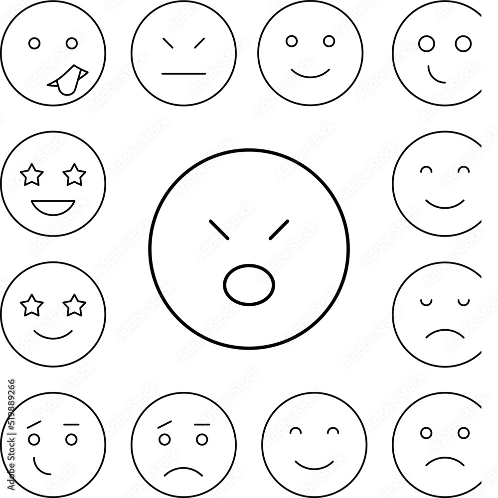 Angry, opened mouth, emotions icon in a collection with other items Angry, opened mouth, emotions icon in a collection with other items