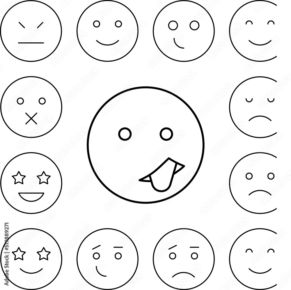Tongue, smiling, emotions icon in a collection with other items Tongue, smiling, emotions icon in a collection with other items