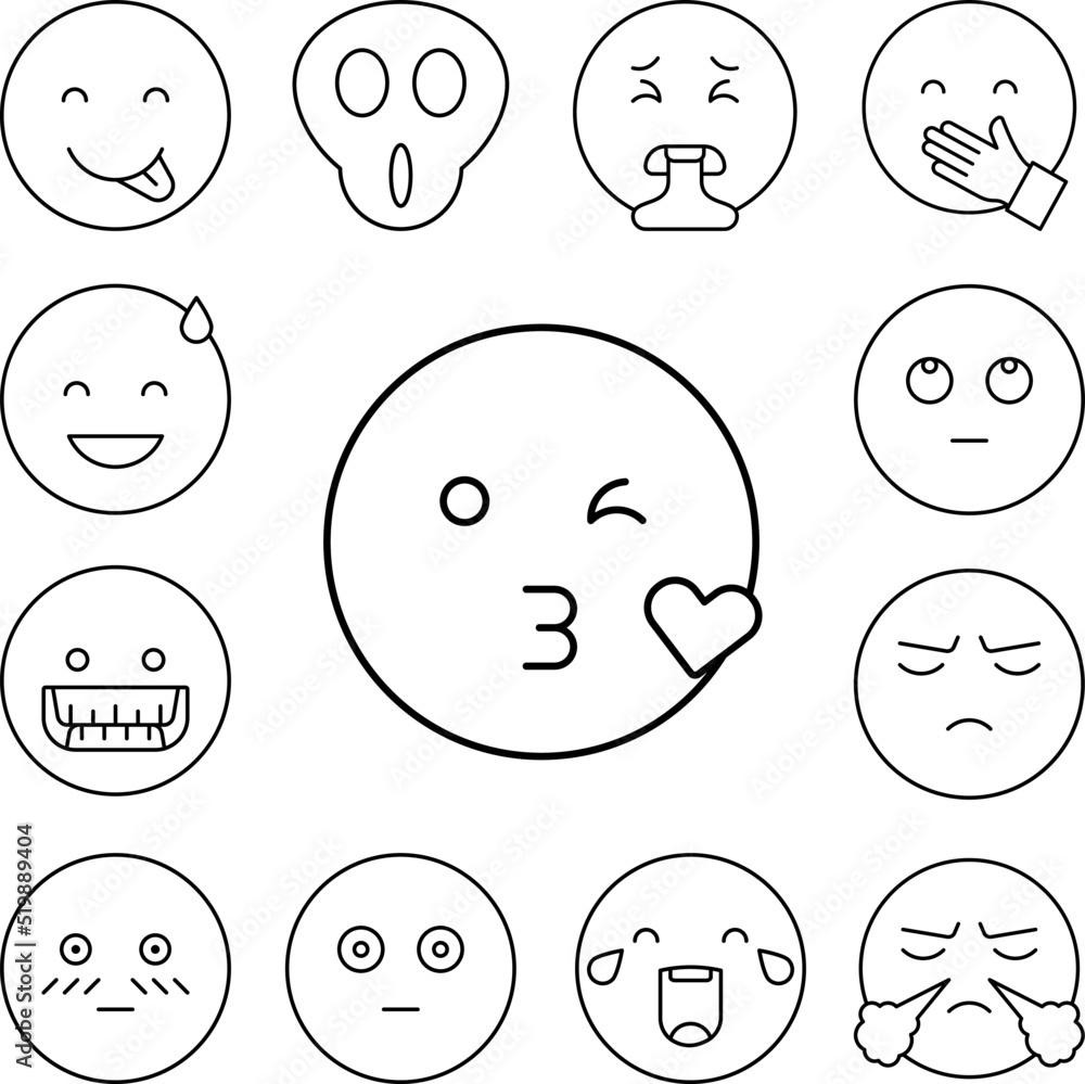 Blow kiss, emotions icon in a collection with other items Blow kiss, emotions icon in a collection with other items