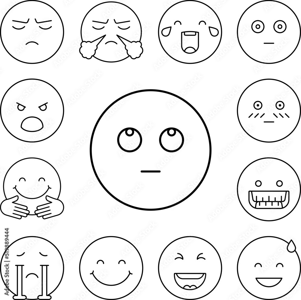 Rolling eyes, emotions icon in a collection with other items Rolling eyes, emotions icon in a collection with other items