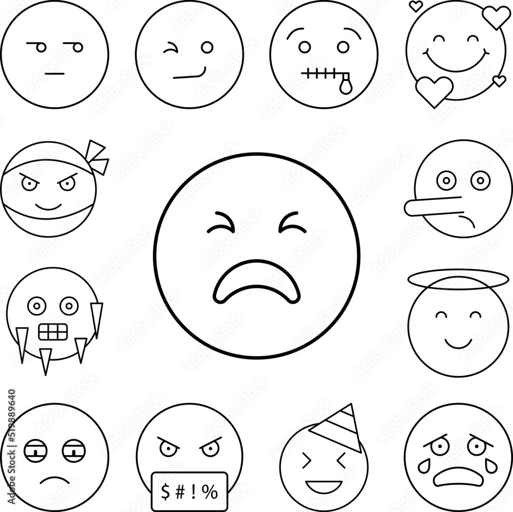Unamused, emotions icon in a collection with other items Unamused, emotions icon in a collection with other items