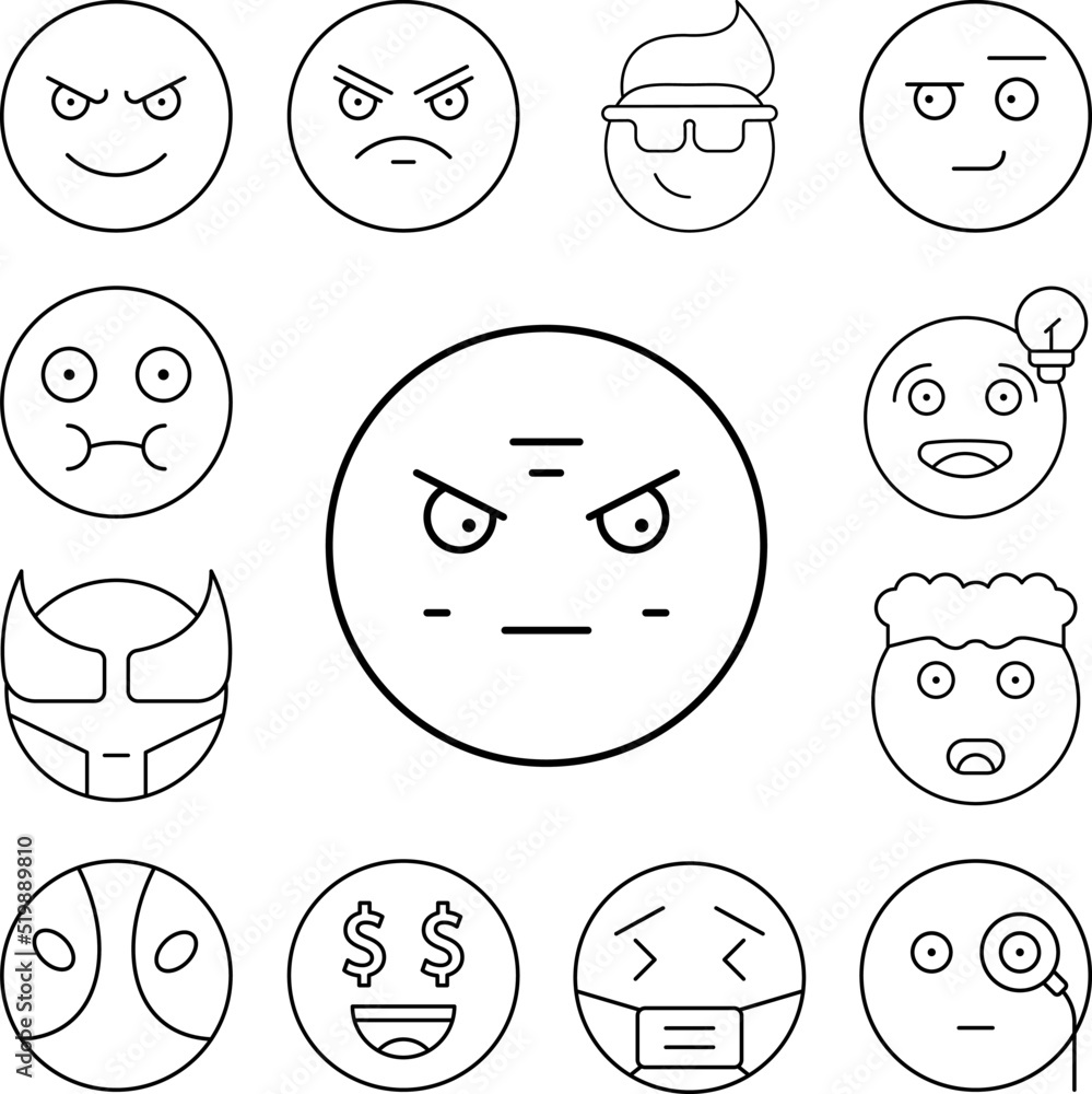 Annoyed, emotions icon in a collection with other items Annoyed, emotions icon in a collection with other items