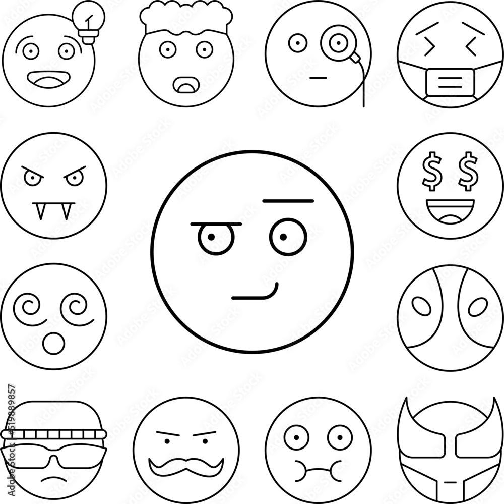 Smirk, emotions icon in a collection with other items Smirk, emotions icon in a collection with other items