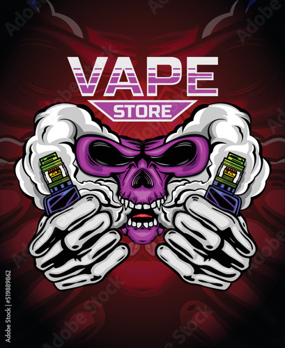 a community or vape shop logo with an elegant and cool skull shape. classic rhetoric with premium class