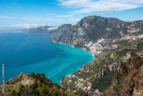 Fototapeta Naklejka Na Ścianę i Meble -  Shoreline of the scenic Amalfi coast from the path of the Gods, Southern Italy