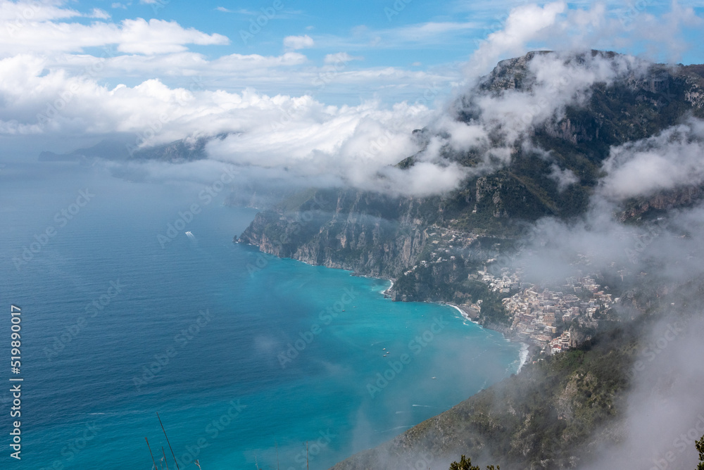 Beautiful clouds over Positano at teh Amalfi Coast, Italy