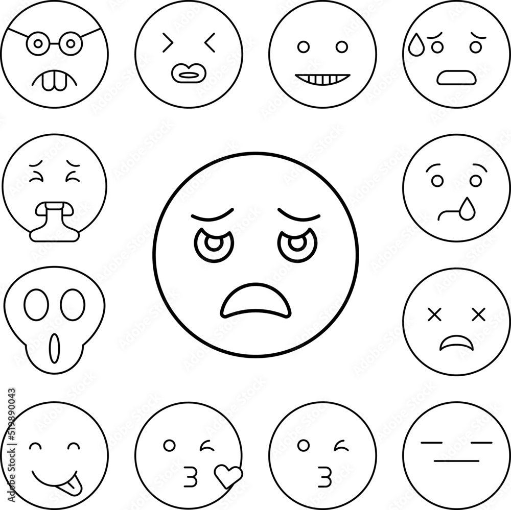 Sad, surprised, emotions icon in a collection with other items Sad, surprised, emotions icon in a collection with other items
