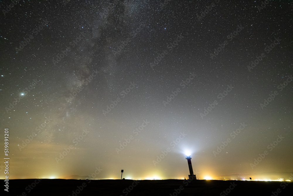 Lighthouse under the Milky Way in Delta de l'Ebre, Spain.