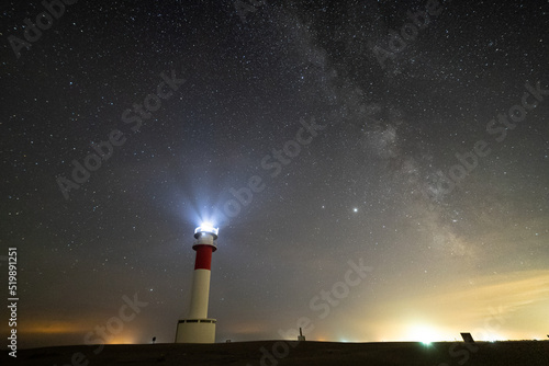 Lighthouse under the Milky Way in Delta de l Ebre  Spain.