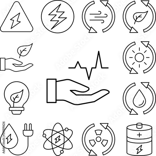 Hand power, energy icon in a collection with other items