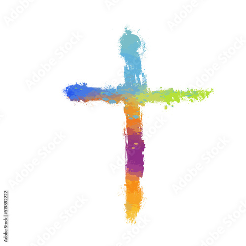 Colored religious cross brushstroke. Vector illustration