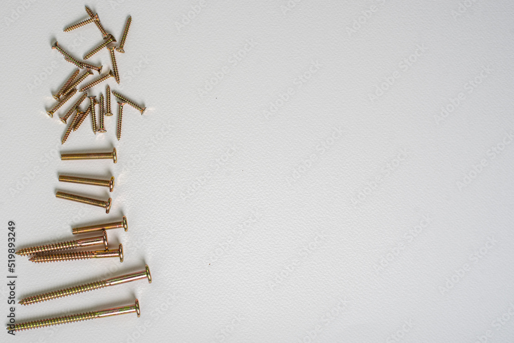 Steel wood screws isolated on a white background with space for copy Steel wood screws isolated on a white background with space for copy