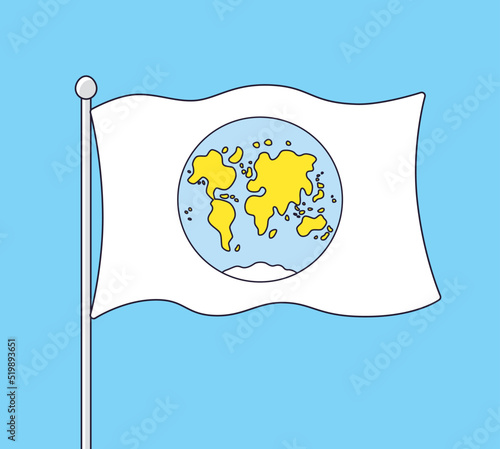 International planet Earth flag with world map globe, cosmopolitan humanity globalization and peace, vector illustration.