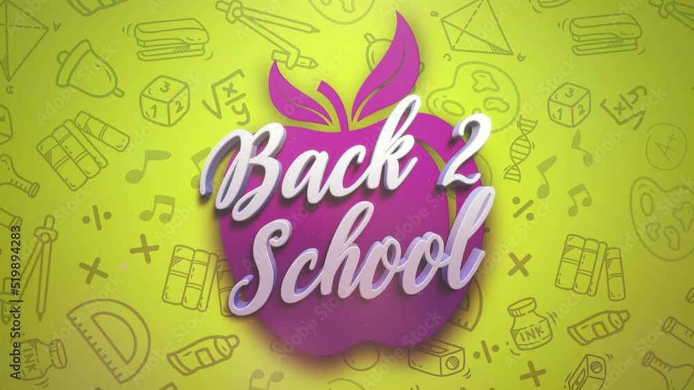 Back 2 School with school icons on apple, motion school and kids style background Back 2 School with school icons on apple, motion school and kids style background