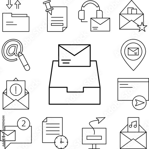 Inbox, message, tray icon in a collection with other items