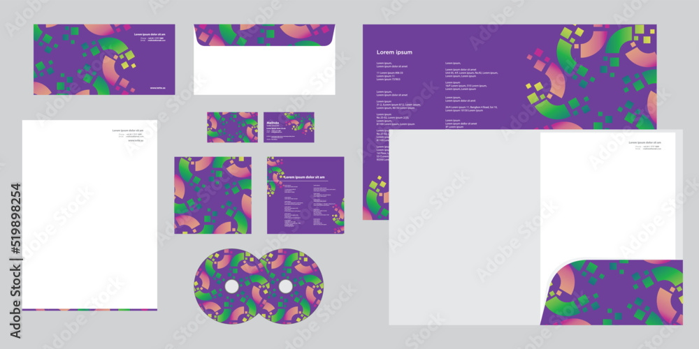 Psychedelic Rounded Circle Shapes Gradient Colors Corporate Business Identity Stationery