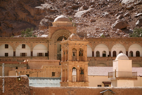Saint Catherine's Monastery. Sacred Monastery of the God-Trodden Mount Sinai. Bell tower at Saint Catherine's Monastery. The monastery is one of the oldest working Christian monasteries in the world