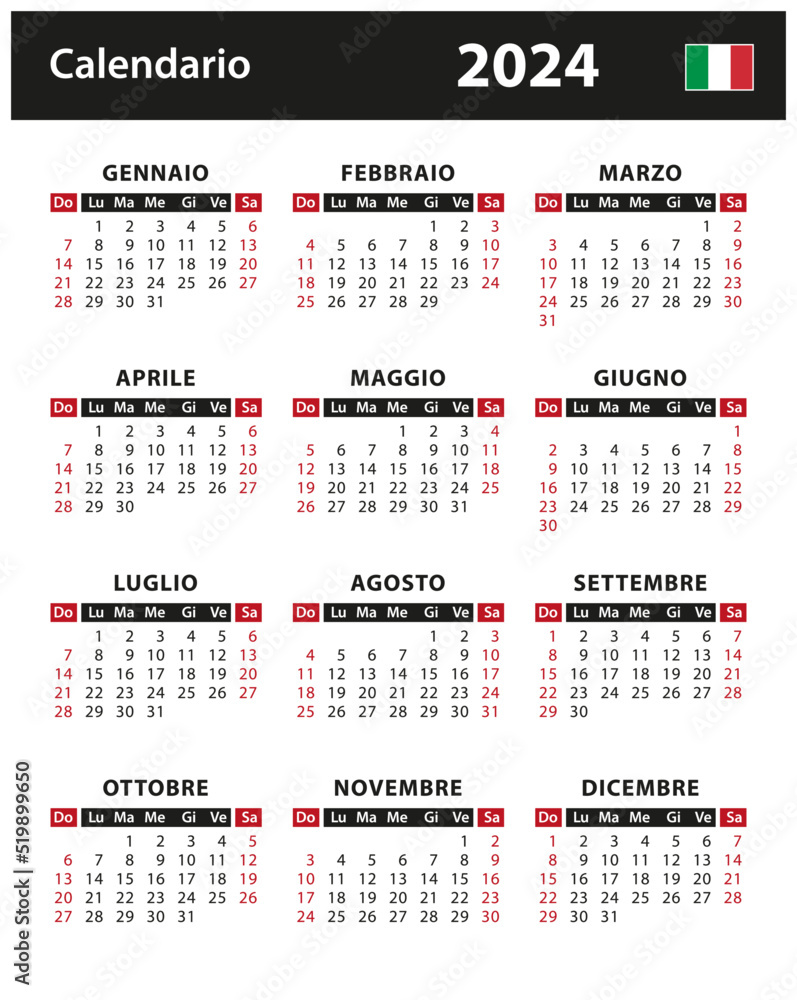 2024 Calendar vector stock illustration. Italy, Italian version