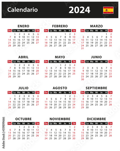 2024 Calendar - vector stock illustration. Spain, Spanish version | Calendario 2024 - ilustración vectorial de stock. España, versión en español