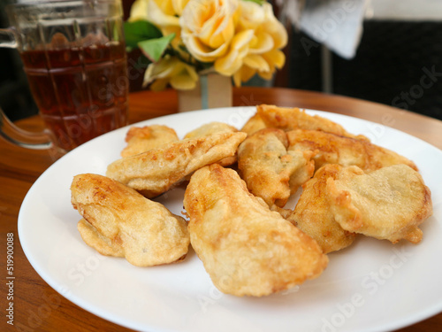 fried bananas or pisang goreng, usually served with hot tea for breakfast snacks from Indonesia