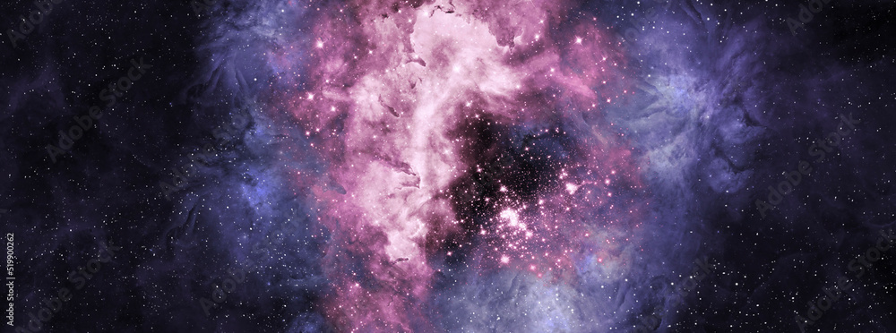 Fototapeta premium Space background with realistic nebula and shining stars. Abstract scientific background with nebulae and stars in space. Nebula night starry sky in rainbow colors. Multicolor outer space.