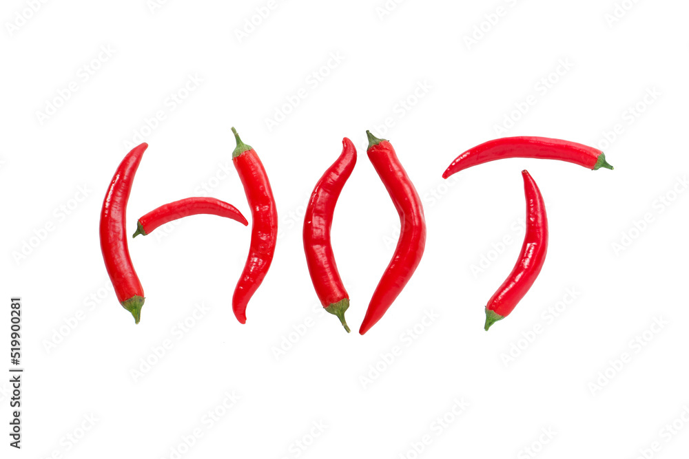 The word HOT, made up of red hot peppers The word HOT, made up of red hot peppers