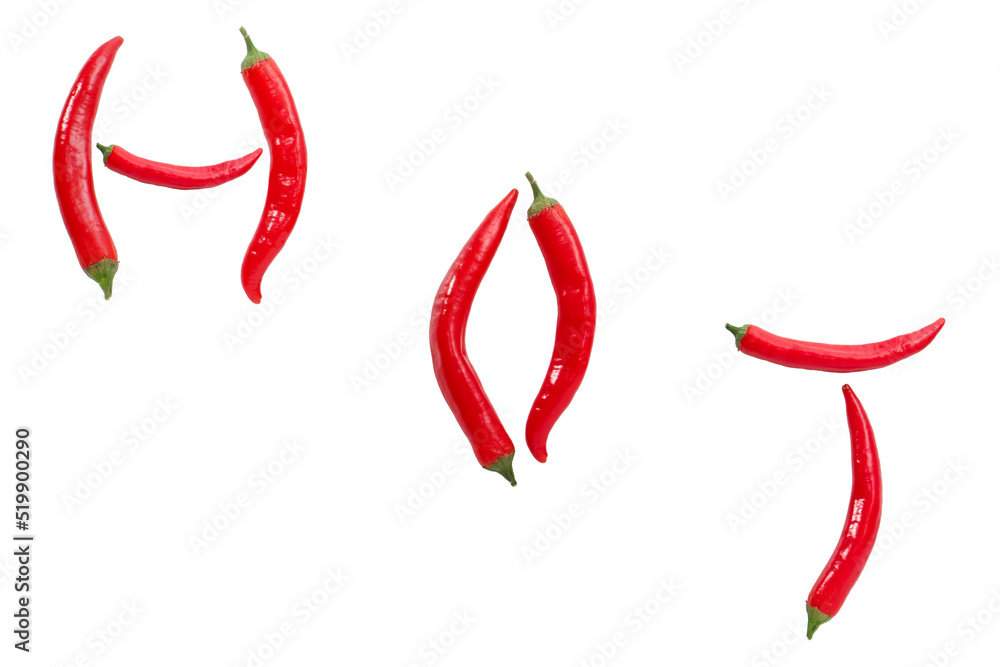 The word HOT, made up of red hot peppers The word HOT, made up of red hot peppers