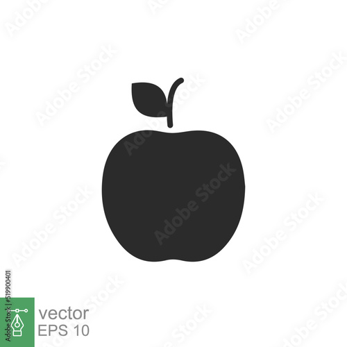 Apple icon. Simple solid style. Fruit with leaf symbol. Glyph vector illustration isolated on white background. EPS 10. photo