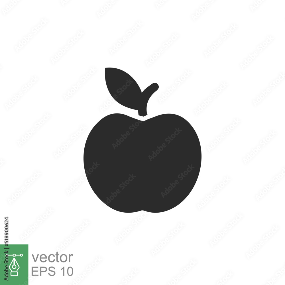 Apple icon. Simple solid style. Fruit with leaf symbol. Glyph vector illustration isolated on white background. EPS 10. Apple icon. Simple solid style. Fruit with leaf symbol. Glyph vector illustration isolated on white background. EPS 10.