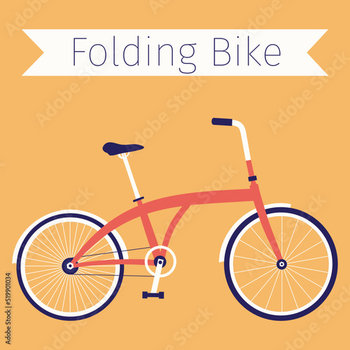 Flat illustration of folding bike. Bicycle design. Vector element.