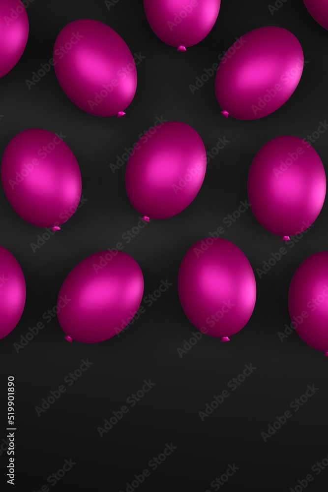 Różowe balony na czarnym tle - obrazy, fototapety, plakaty 