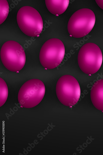 Różowe balony na czarnym tle