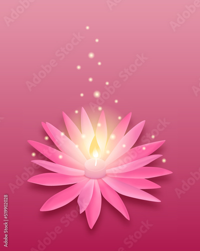 Vesak background design concept, luminous pink lotus flower