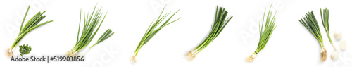 Bunches of green onion on white background