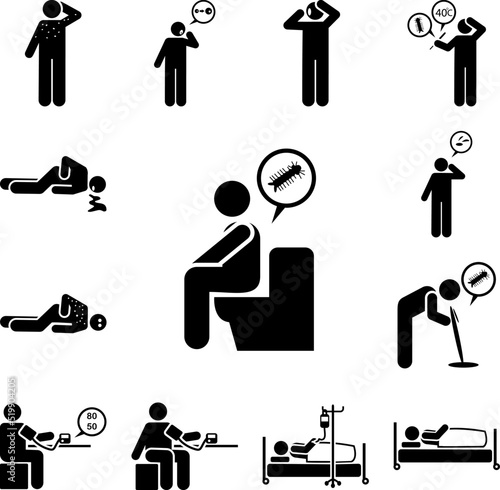 Constipation, diarrhea icon in a collection with other items