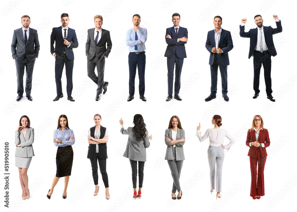 Set of many business people isolated on white