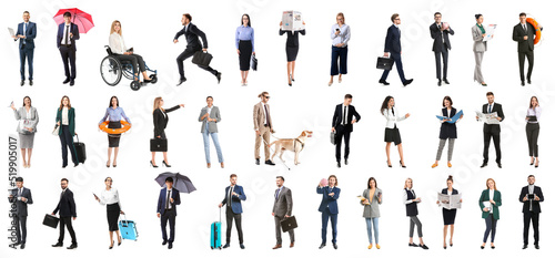 Set of many business people isolated on white