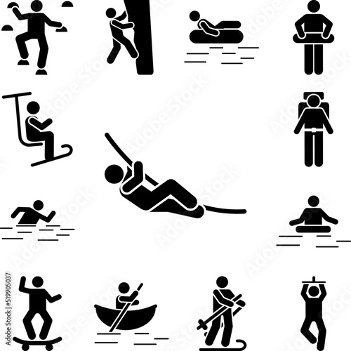Adventure climbing multisport icon in a collection with other items