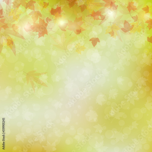 Autumn style blurred vector background with falling leaves and bokeh effect 
