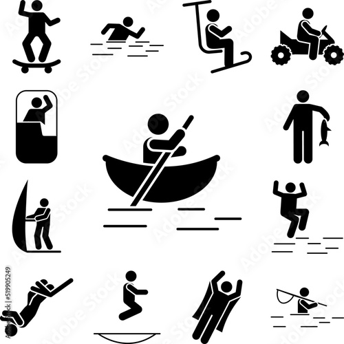 Man canoe river boat adventure icon in a collection with other items