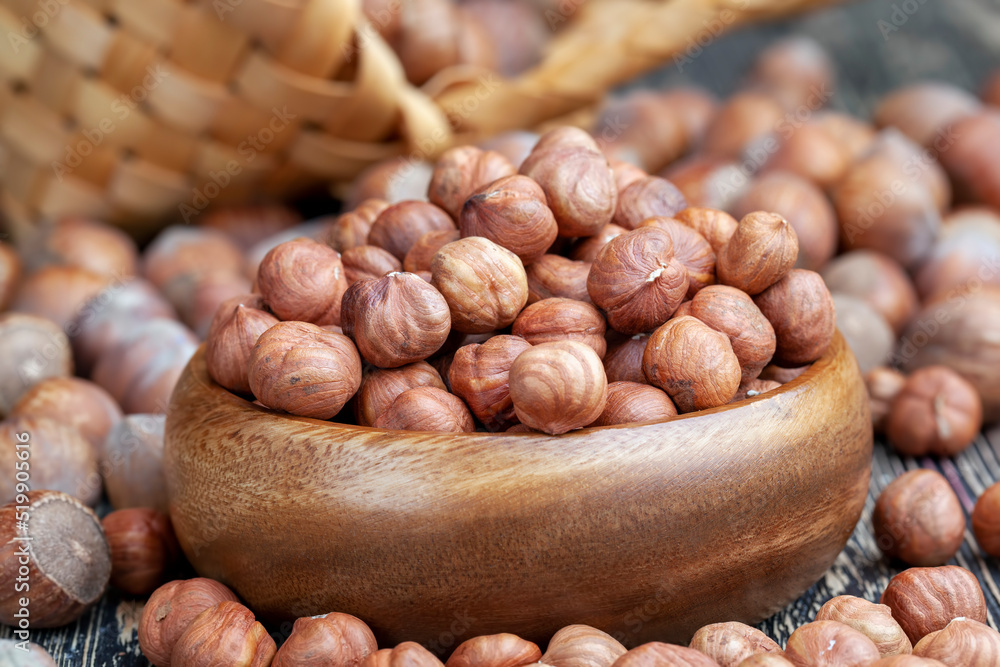 a pile of harvested hazelnuts on the table a pile of harvested hazelnuts on the table