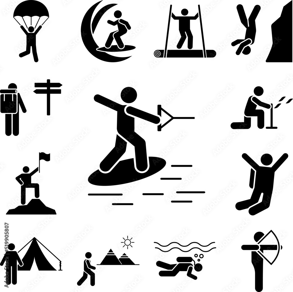 Man adventure sea surfing icon in a collection with other items
